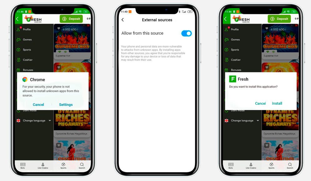 Instalace mobilní casino aplikace